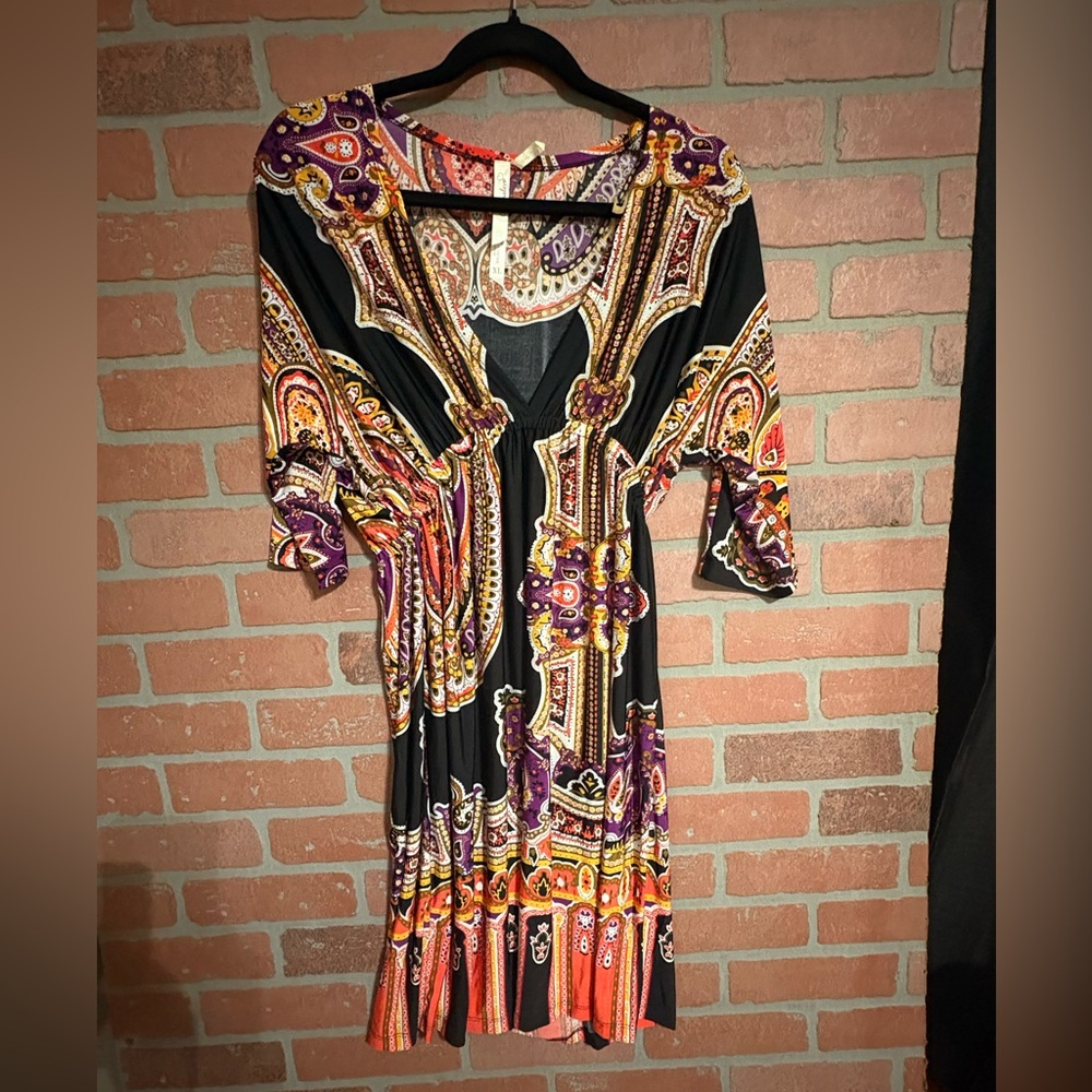 Multicolor Paisley, V-Neck Women's Dress- size XL